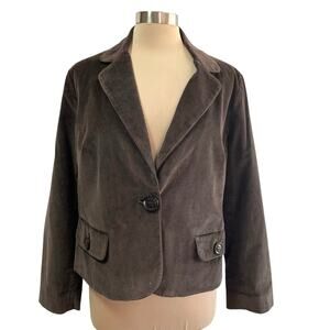 Talbots Brown Corduroy Blazer Sz 16 Petite Stretch Single Button Career Wear